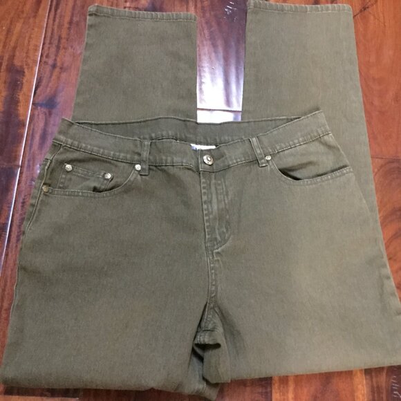 HSN Diane Gilman DG2 Women Size 12P Olive Green Jeans Stretch 5-Pocket Slim Leg - Picture 5 of 7